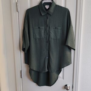 Lularoe Goldie Olive Button-Up Tunic Size Medium NWT
